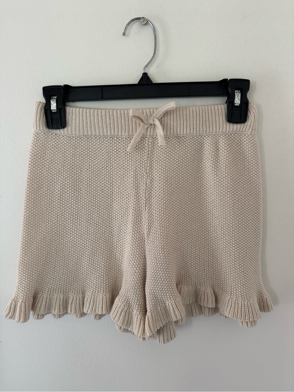 Girls Gianni Bini Cream Knit Ruffle Hem Drawstring Shorts